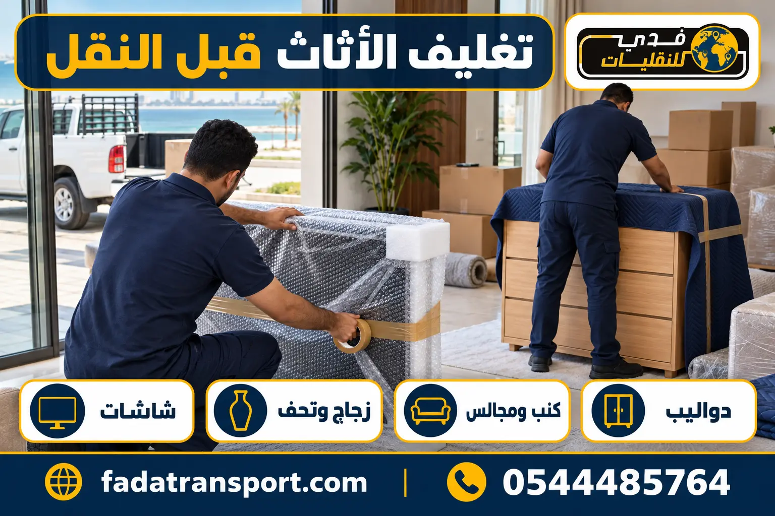 تغليف الأثاث والشاشات قبل النقل بالونيت في الدمام